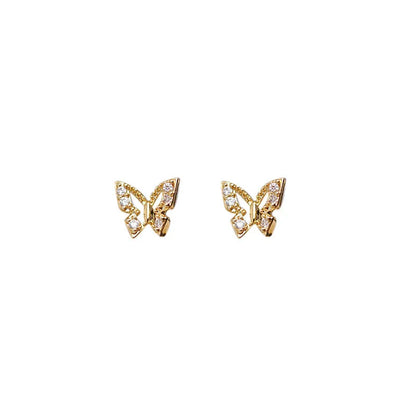 925 Sterling Silver Korean Inlaid Crystal Butterfly Stud Earrings