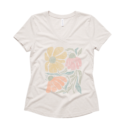 Faded Funky Floral Print - Super Soft V Neck