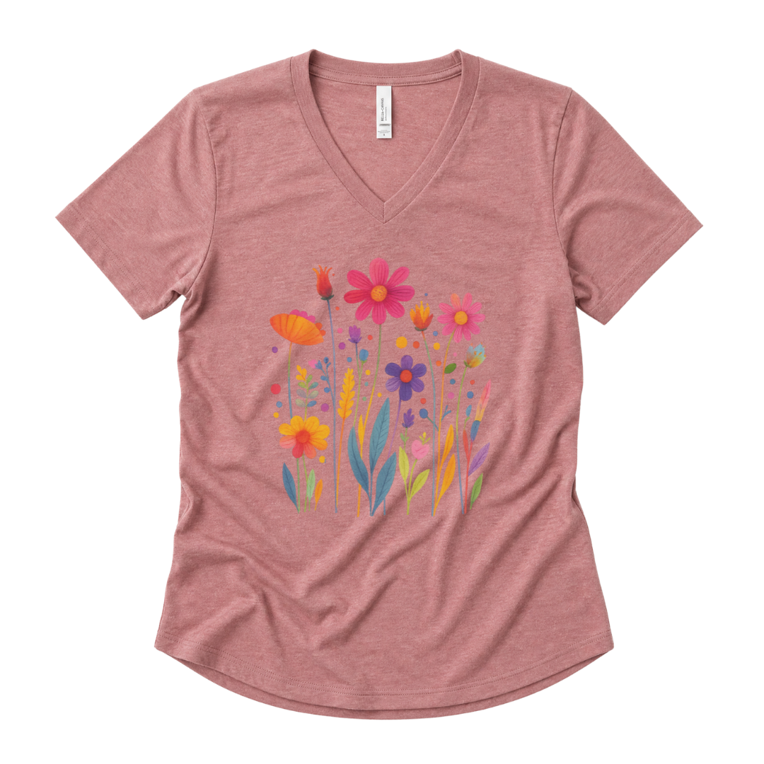 Vibrant Wildflower - Super Soft V Neck