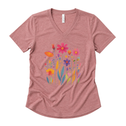 Vibrant Wildflower - Super Soft V Neck