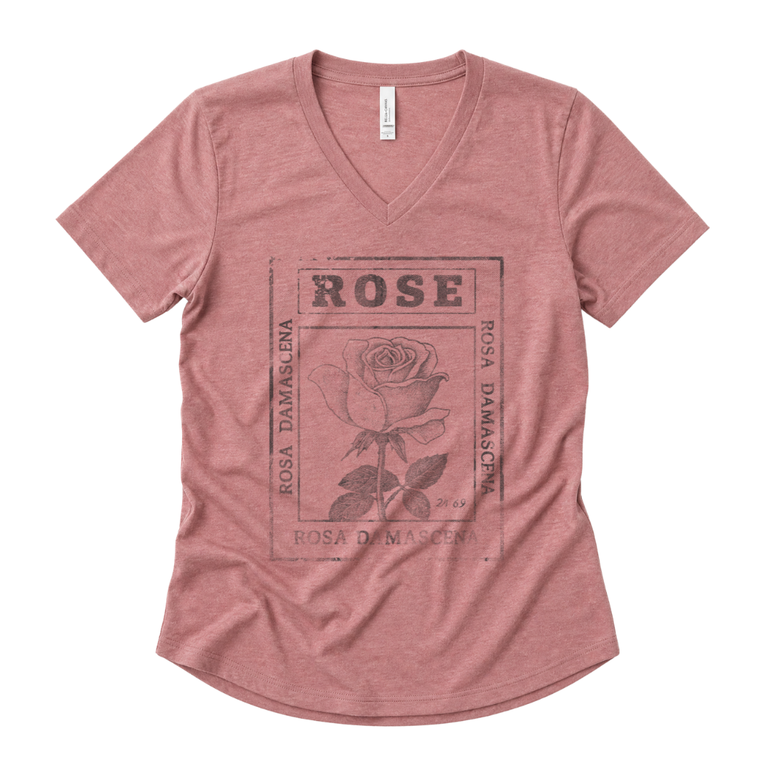 Rosa Damascena, Vintage Faded Print - Super Soft V Neck