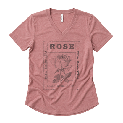 Rosa Damascena, Vintage Faded Print - Super Soft V Neck