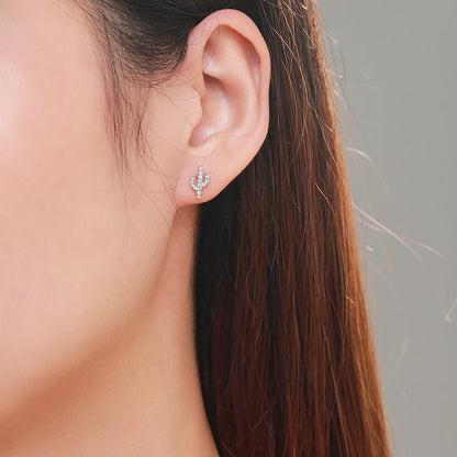 925 Sterling Silver Cactus Clear Zircon Stud Earrings