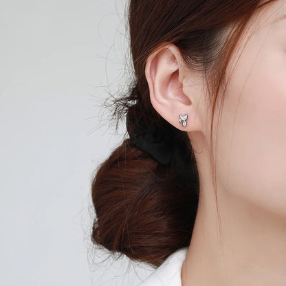 Cat Silver Stud Earrings 925 Sterling Silver Sparkling CZ