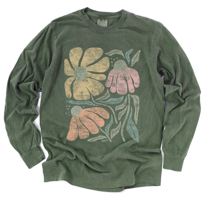 Faded Funky Flower Print - Comfort Colors Premium Long Sleeve T Shirt
