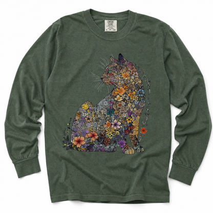 Floral Cat - Comfort Colors Long Sleeve Premium T Shirt