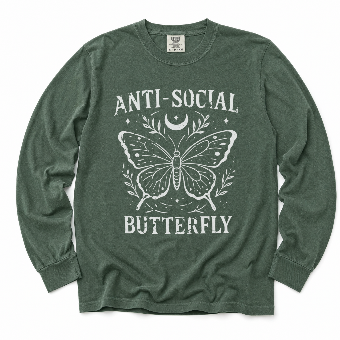 Anti-Social Butterfly - Comfort Colors Long Sleeve Premium T Shirt