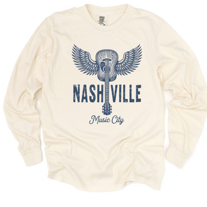 Nashville Music City - Comfort Colors Long Sleeve Premium T Shirt