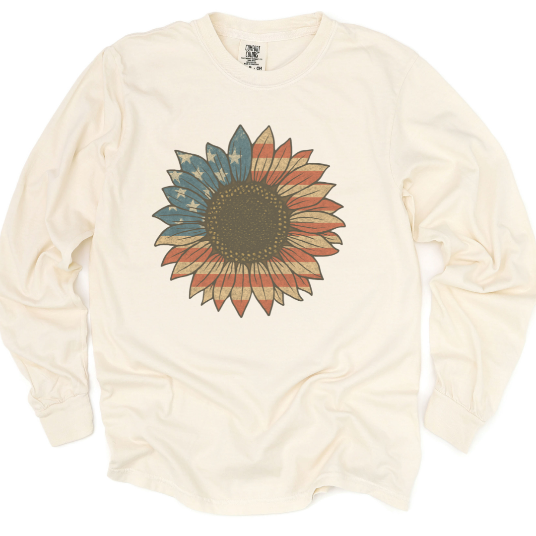 Stars and Stripes Sunflower - Comfort Colors Premium Long Sleeve T Shirt