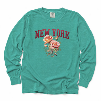 New York Floral - Comfort Colors Long Sleeve Premium T Shirt