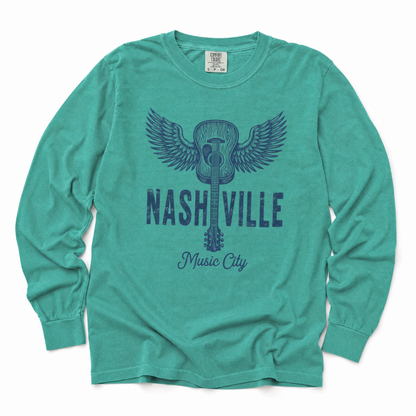 Nashville Music City - Comfort Colors Long Sleeve Premium T Shirt