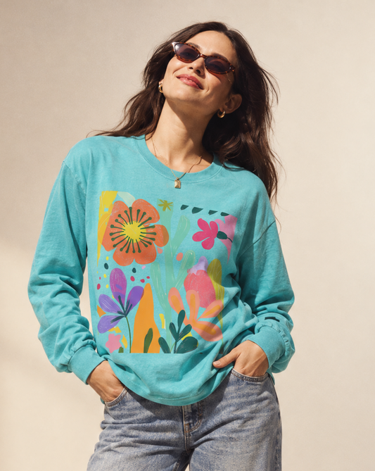 Modern Art Flower Print - Comfort Colors Premium Long Sleeve T Shirt
