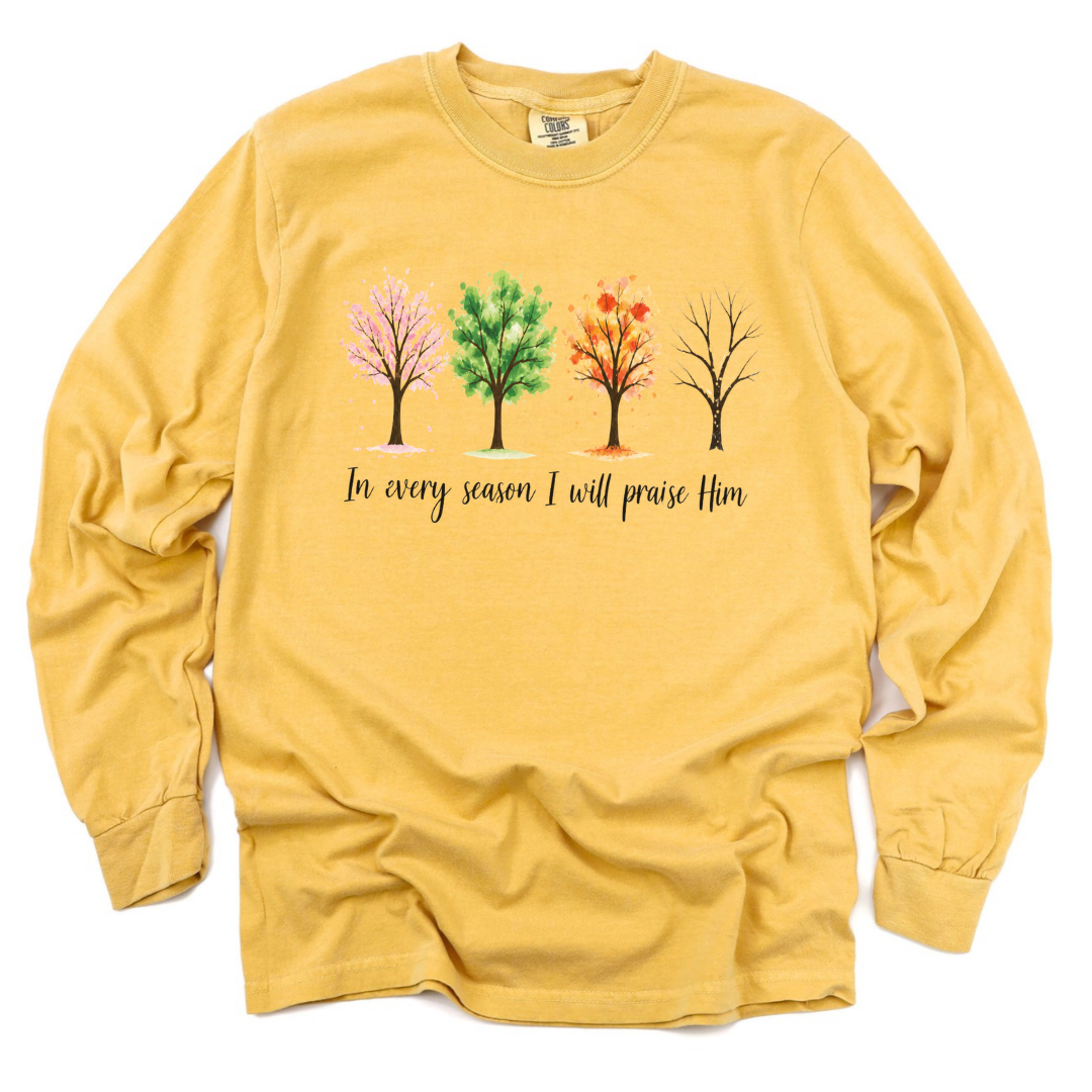 In Every Season I Will Praise Him - Comfort Colors Long Sleeve Premium T Shirt