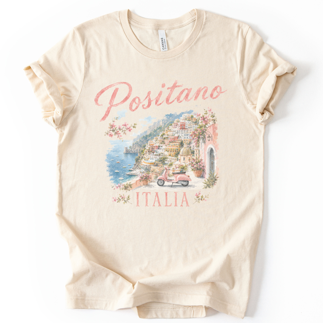 Vintage Positano Painting - Bella Canvas Super Soft Fitted T Shirt