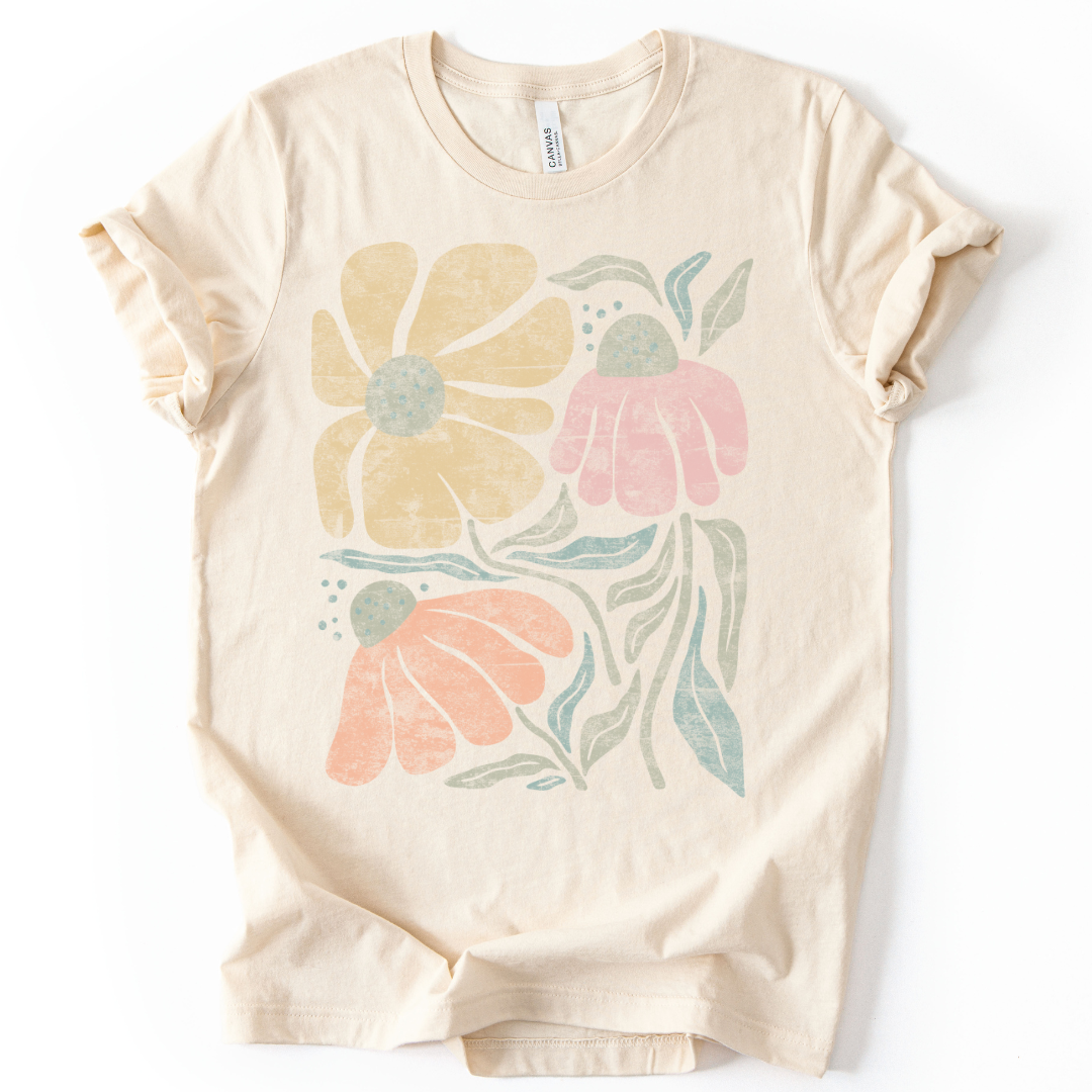 Faded Funky Floral Print - Bella Canvas Super Soft T Shirt