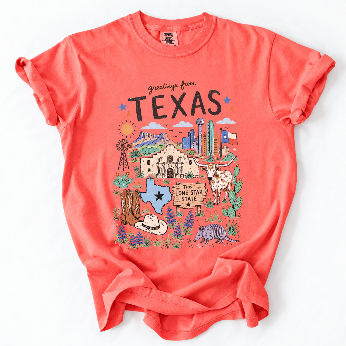 Greetings From Texas - Comfort Colors Relaxed Fit Premium T Shirt