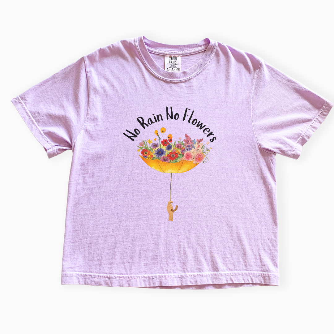 No Rain No Flowers - Comfort Colors Boxy Cropped Tee