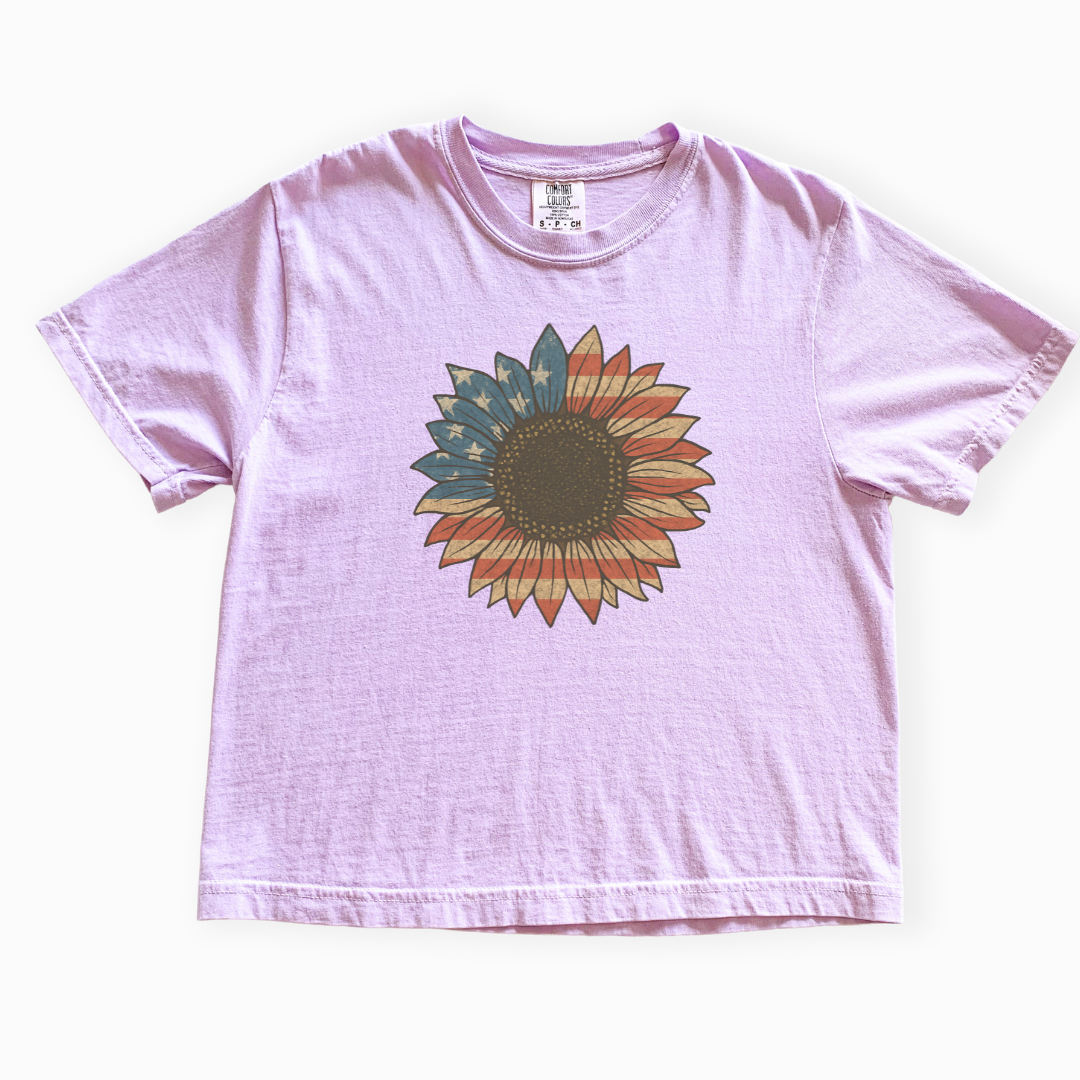 Stars and Stripes Sunflower - Comfort Colors Boxy Cropped Tee