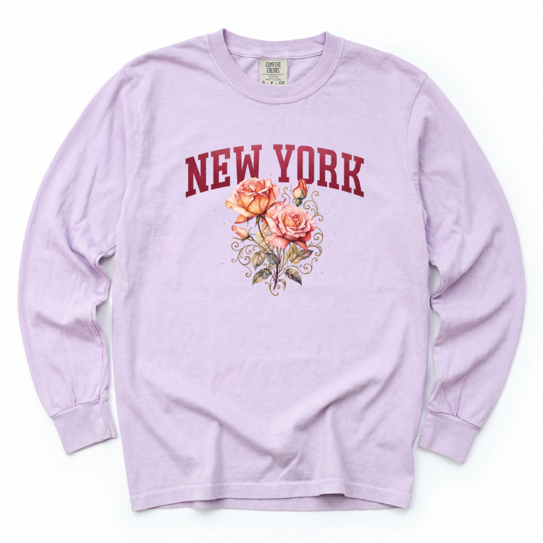 New York Floral - Comfort Colors Long Sleeve Premium T Shirt