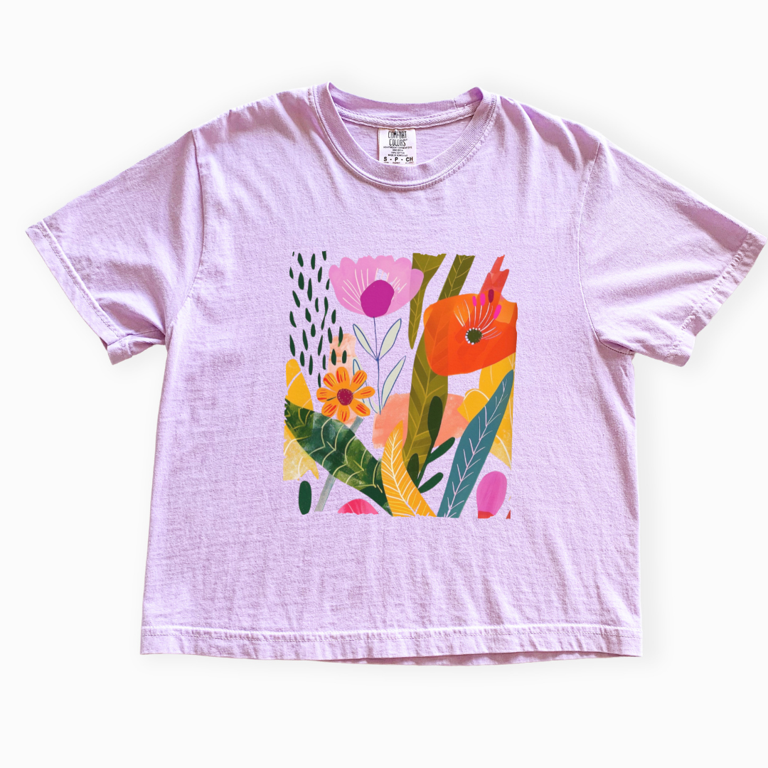 Modern Art Plant Print - Comfort Colors Boxy Cropped Tee