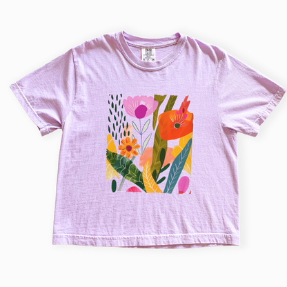 Modern Art Plant Print - Comfort Colors Boxy Cropped Tee