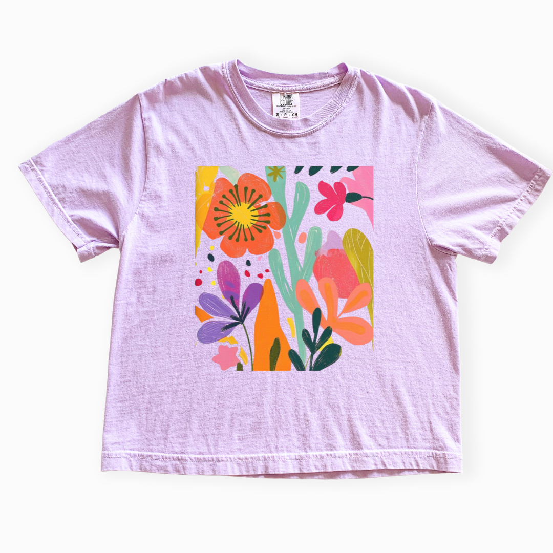 Modern Art Flower Print - Comfort Colors Boxy Cropped Tee