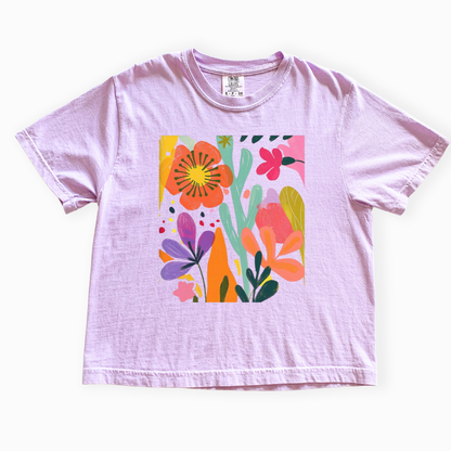 Modern Art Flower Print - Comfort Colors Boxy Cropped Tee