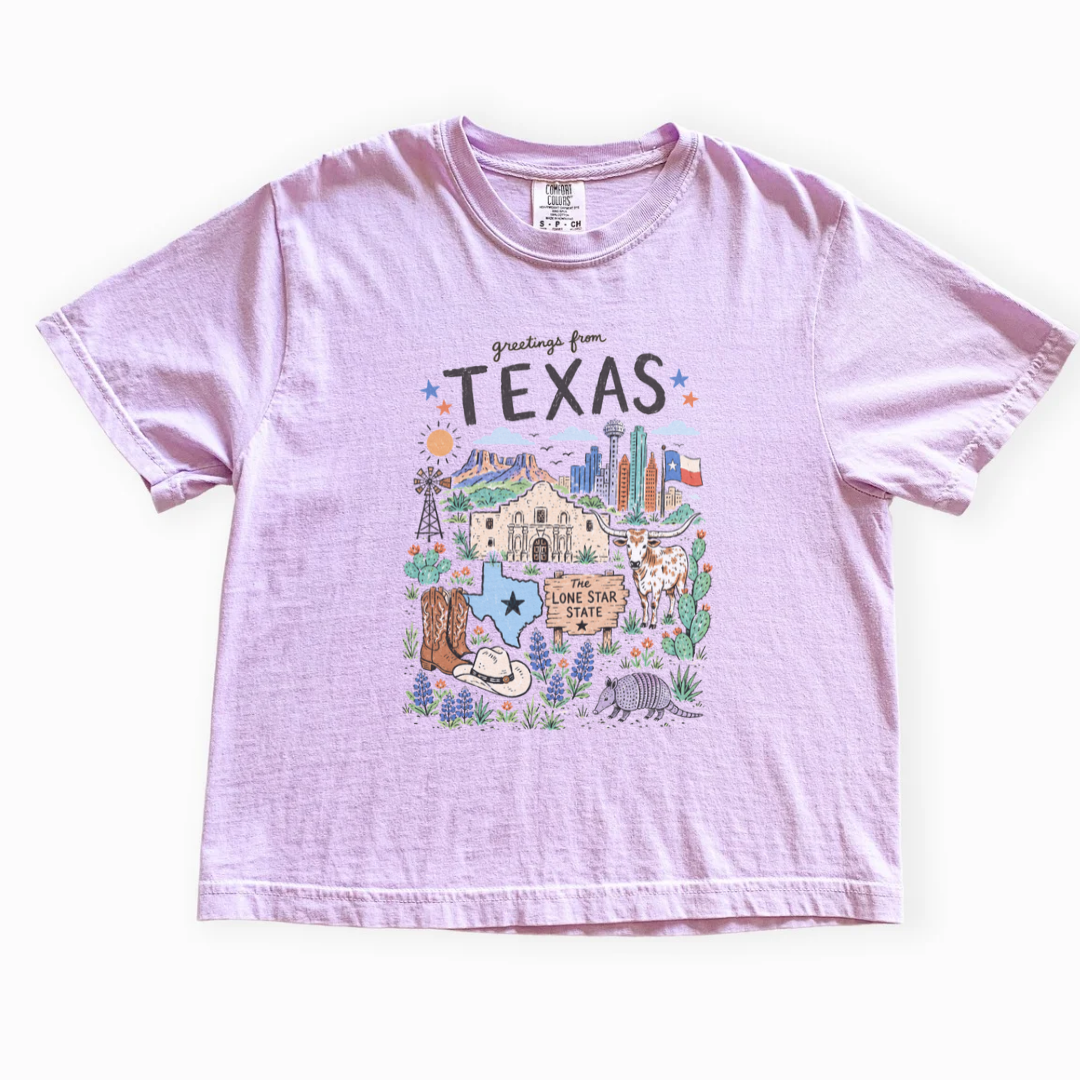Greetings From Texas - Comfort Colors Boxy Cropped Tee