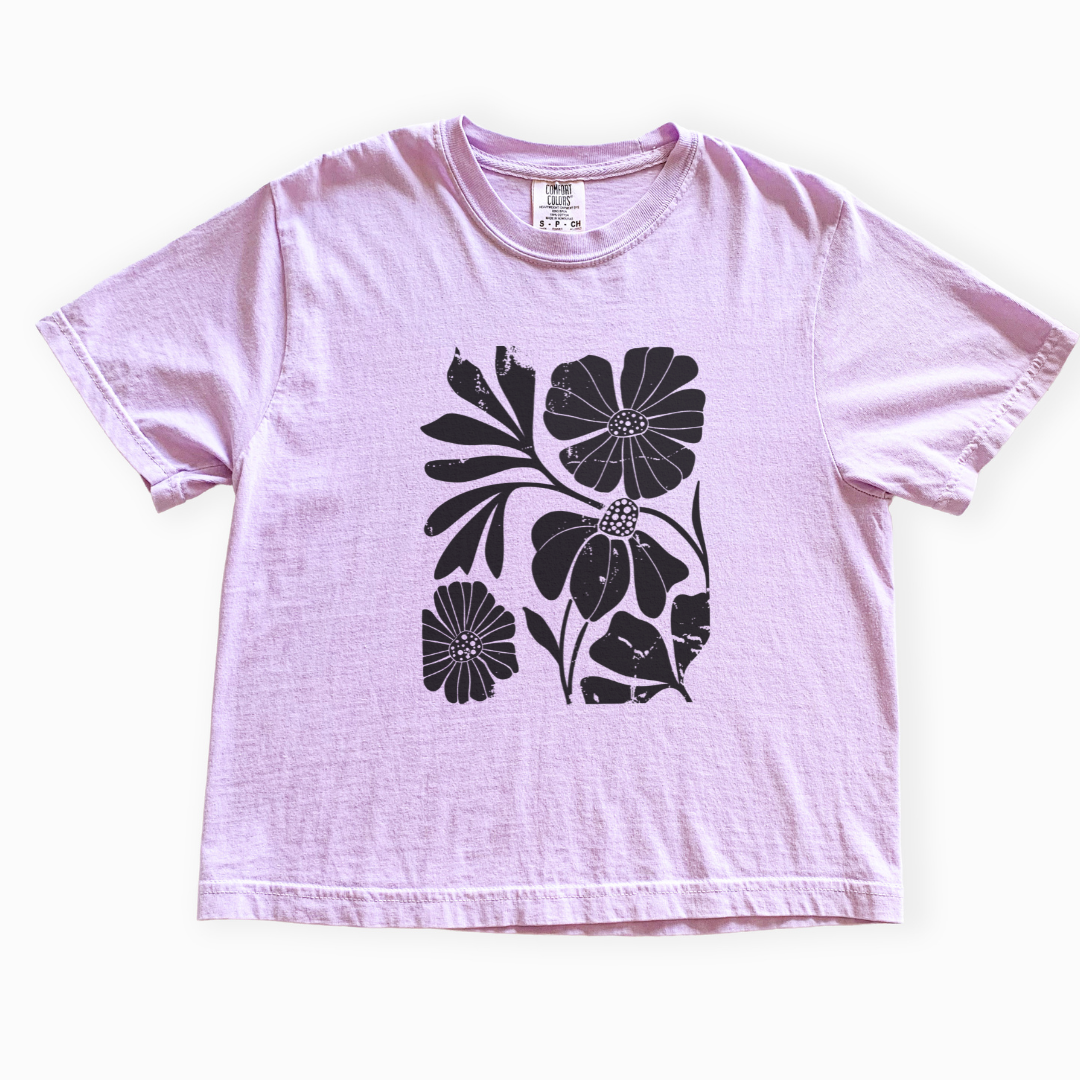 Artistic Boho Floral Print - Comfort Colors Boxy Cropped Tee