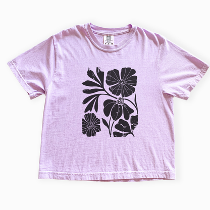 Artistic Boho Floral Print - Comfort Colors Boxy Cropped Tee