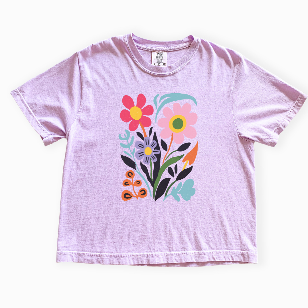 Vivid Floral - Comfort Colors Boxy Cropped Tee