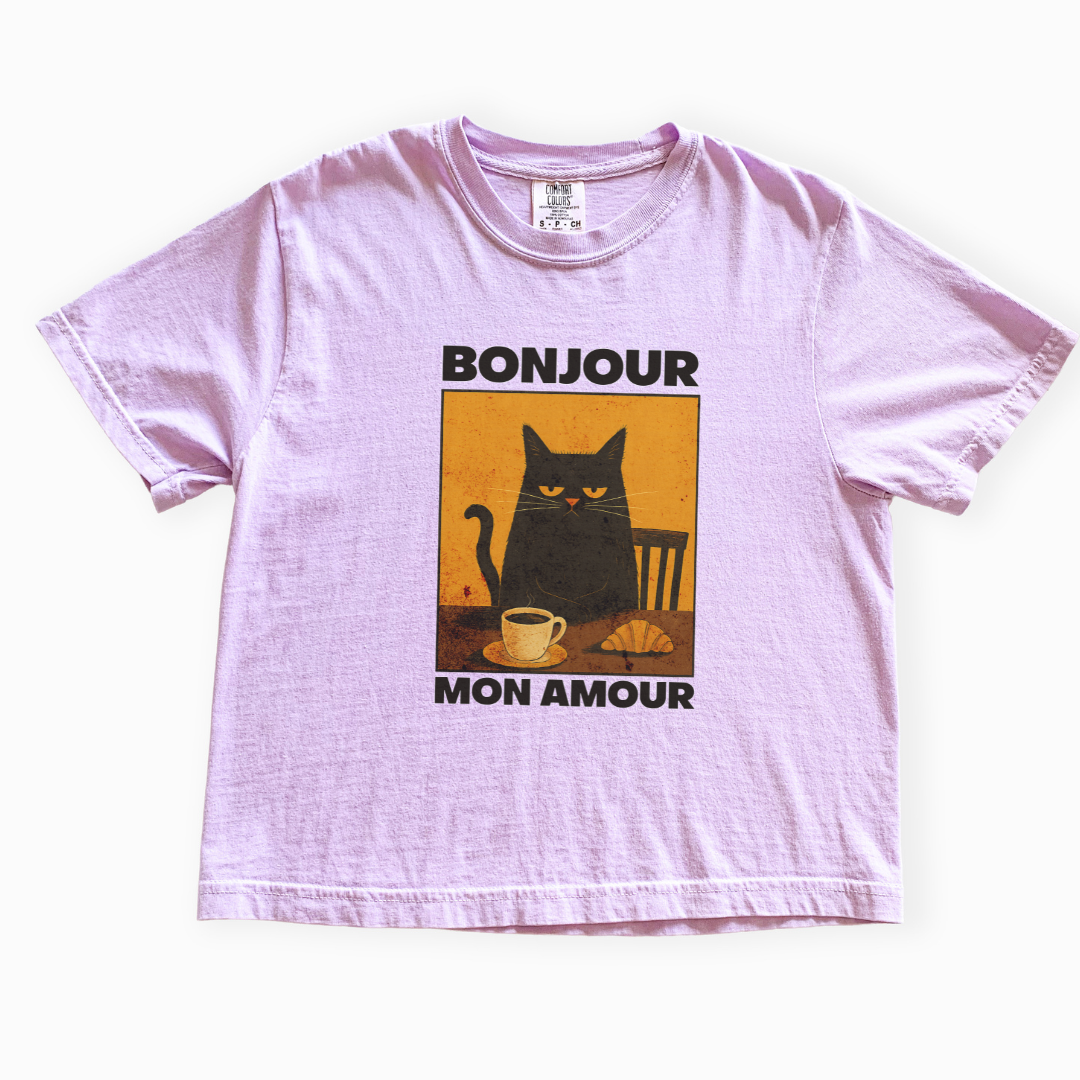 Bonjour Mon Amour - Comfort Colors Boxy Cropped Tee
