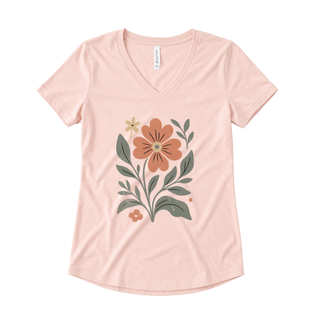 Vintage Distressed Orange Flower - Super Soft V Neck