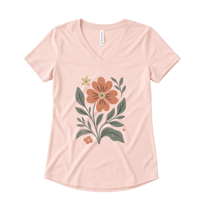 Vintage Distressed Orange Flower - Super Soft V Neck