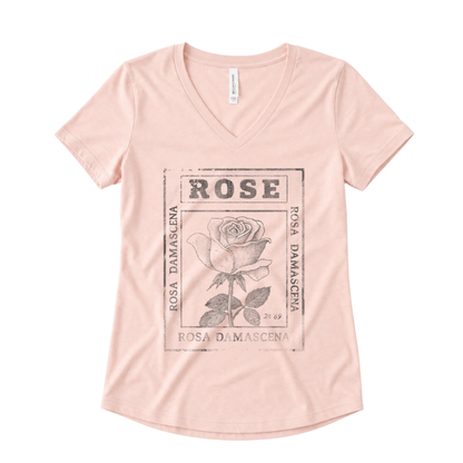 Rosa Damascena, Vintage Faded Print - Super Soft V Neck