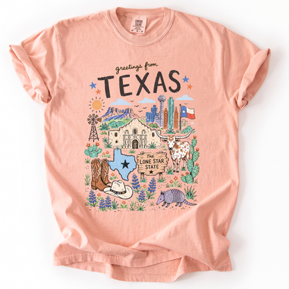 Greetings From Texas - Comfort Colors Relaxed Fit Premium T Shirt