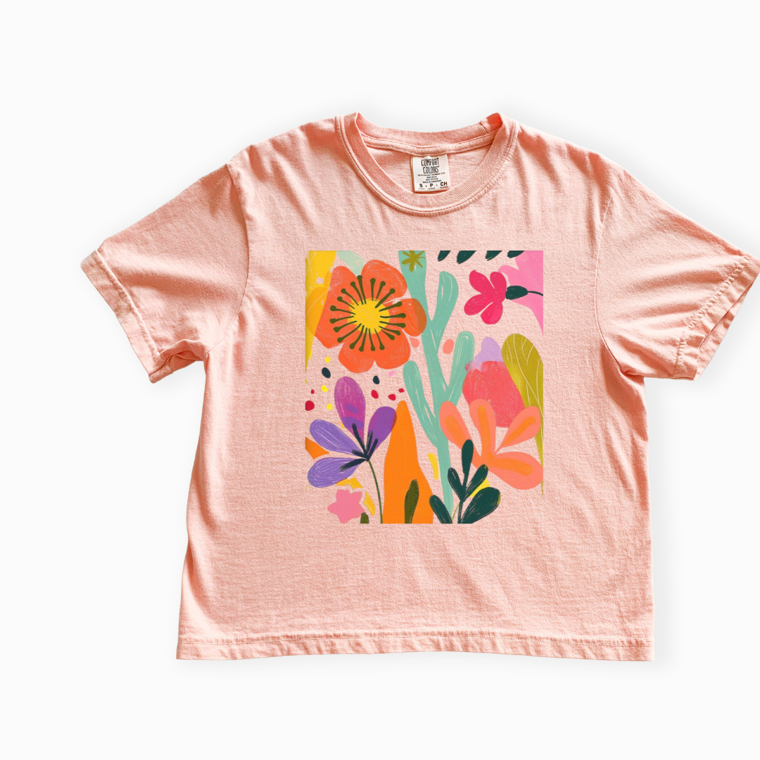 Modern Art Flower Print - Comfort Colors Boxy Cropped Tee