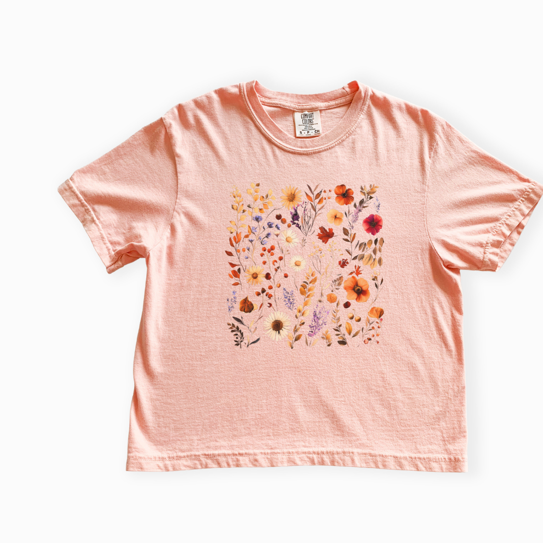 Autumn Boho Floral Print - Comfort Colors Boxy Cropped Tee