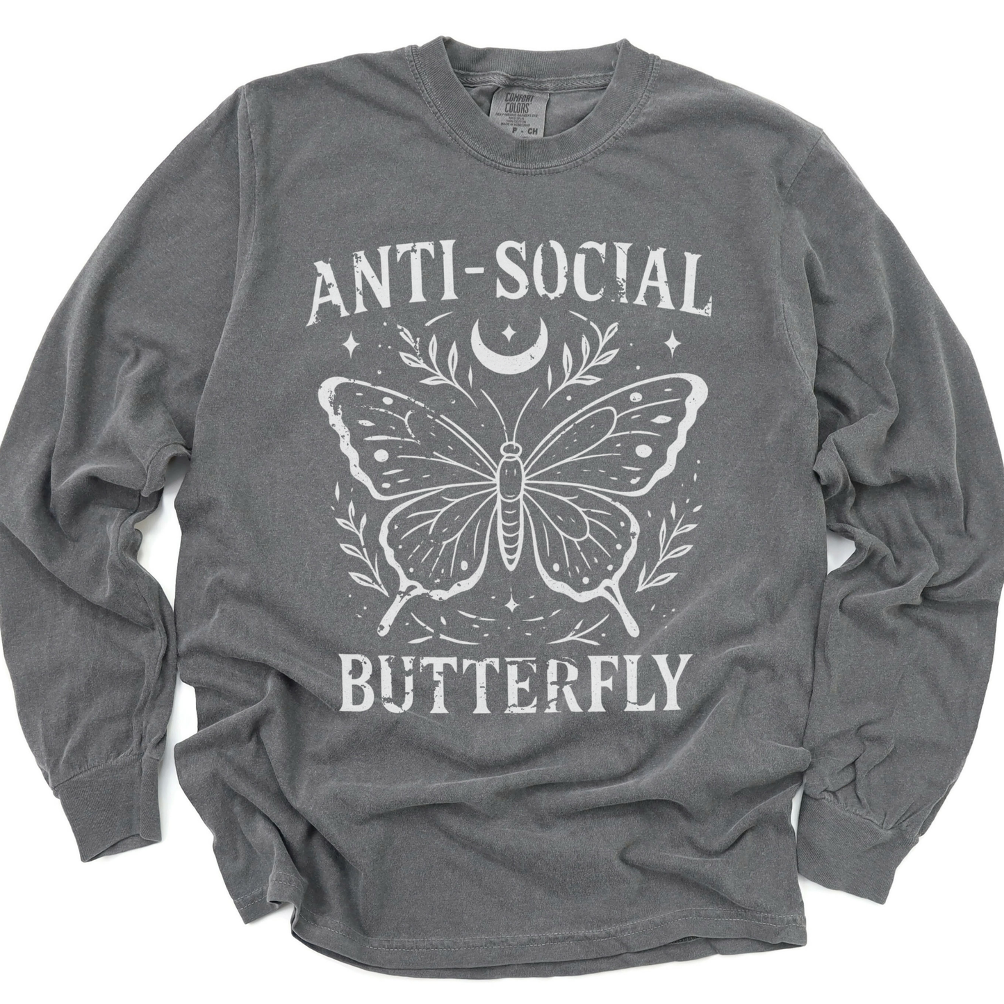 Anti-Social Butterfly - Comfort Colors Long Sleeve Premium T Shirt