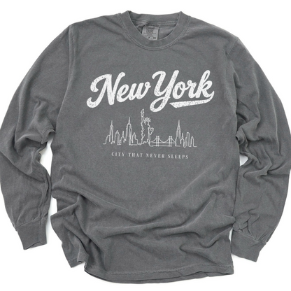 New York Skyline Doodle - Comfort Colors Long Sleeve Premium T Shirt