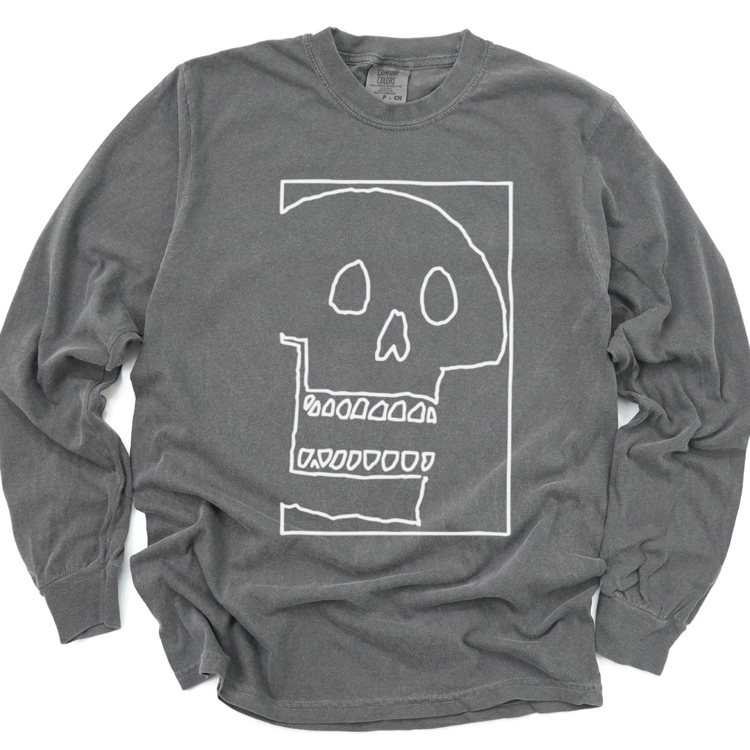 Skull Sketch - Comfort Colors Long Sleeve Premium T Shirt