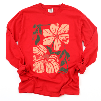Summer Bloom Distressed Floral  - Comfort Colors Long Sleeve Premium T Shirt