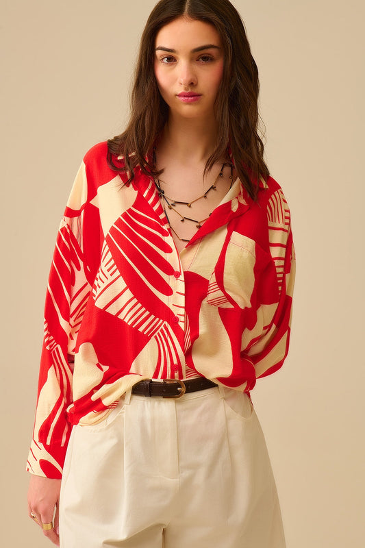 Red Polo Shirt With Abstract Print