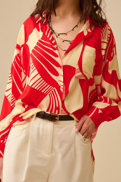 Red Polo Shirt With Abstract Print