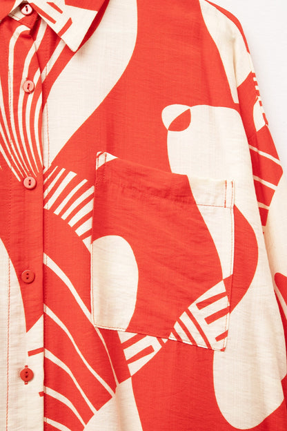 Red Polo Shirt With Abstract Print