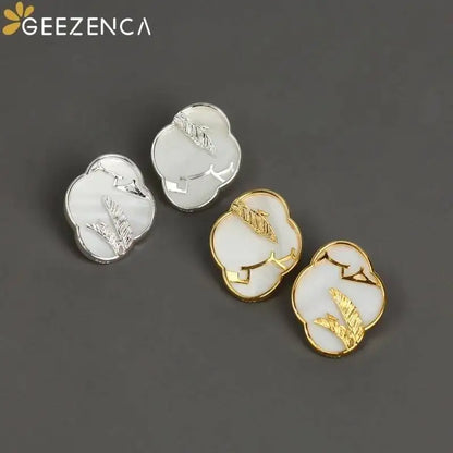 925 Silver White Mother of Pearl Banana Leaf Earrings