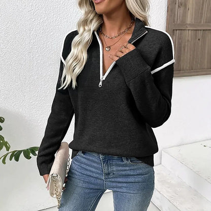 Half Zip Stand Collar Knit Sweater