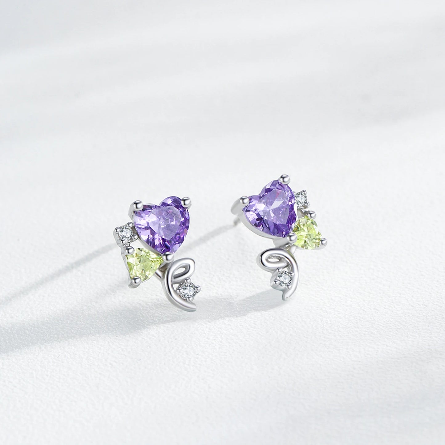 925 Sterling Silver CZ Hearts Stud Earrings