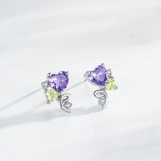 925 Sterling Silver CZ Hearts Stud Earrings