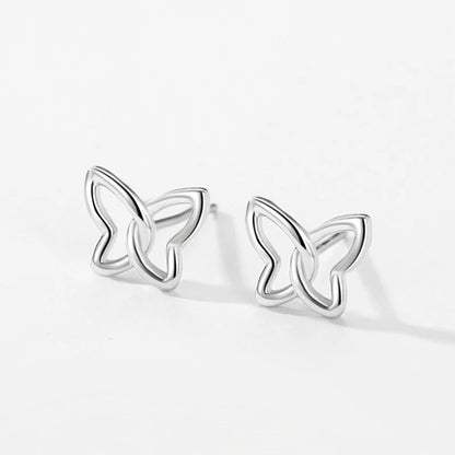 925 Sterling Silver Hollow Butterfly Stud Earrings